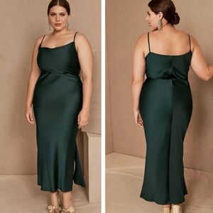 BHLDN Cali Satin Cowl Neck Midi Dress - Like New - Size 10 - Emerald Green